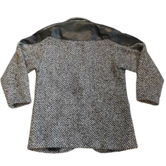 VTG Black Gray Herringbone Coat Size 11/12 Leather Trim by Projections LTD USA - Picture 4 of 8